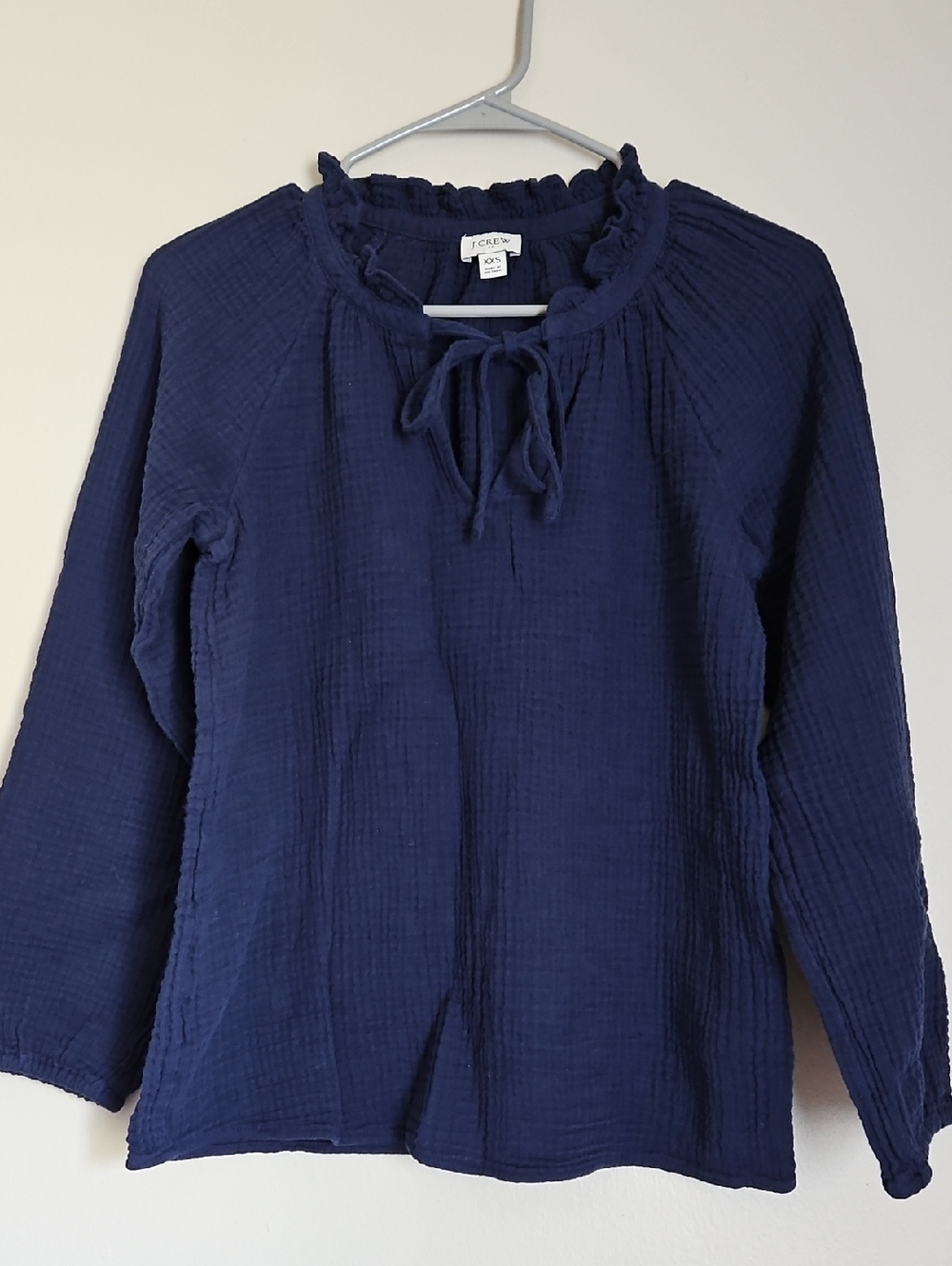 J. Crew Navy Ruffle Tie-Neck Tunic Top - Picture 3 of 7